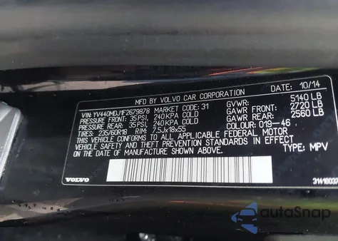 2015 Volvo Xc60 T5 from USA, damaged, VIN YV440MDJ1F2679878